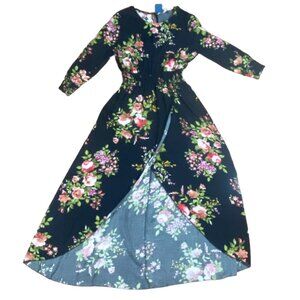 TM By Truly Me womens Floral Wrap Style Dress-Black/Pink-Sz Large-NWT